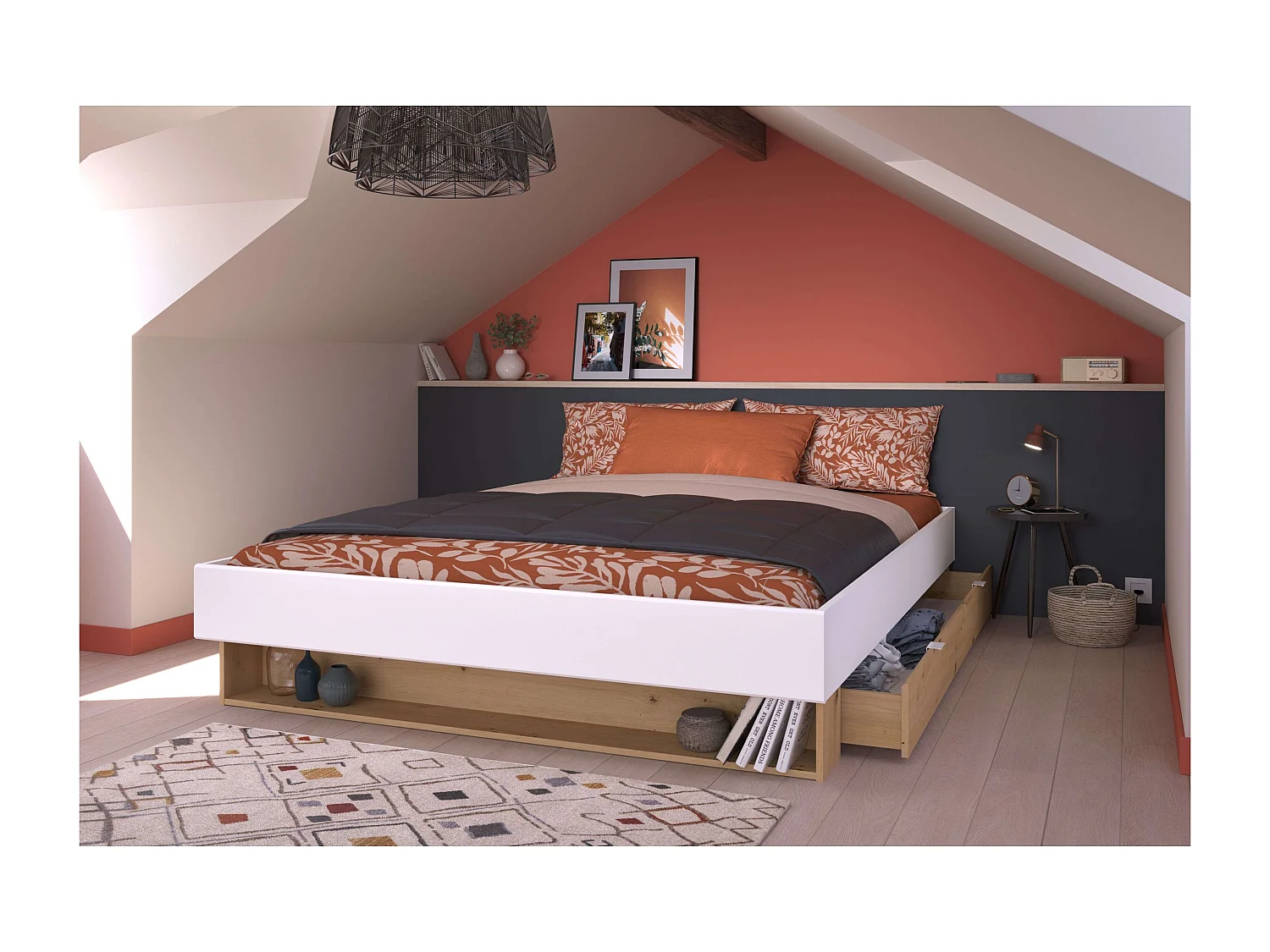 Cama Matrimonio Lampe Roble Blanco 160x200 cm