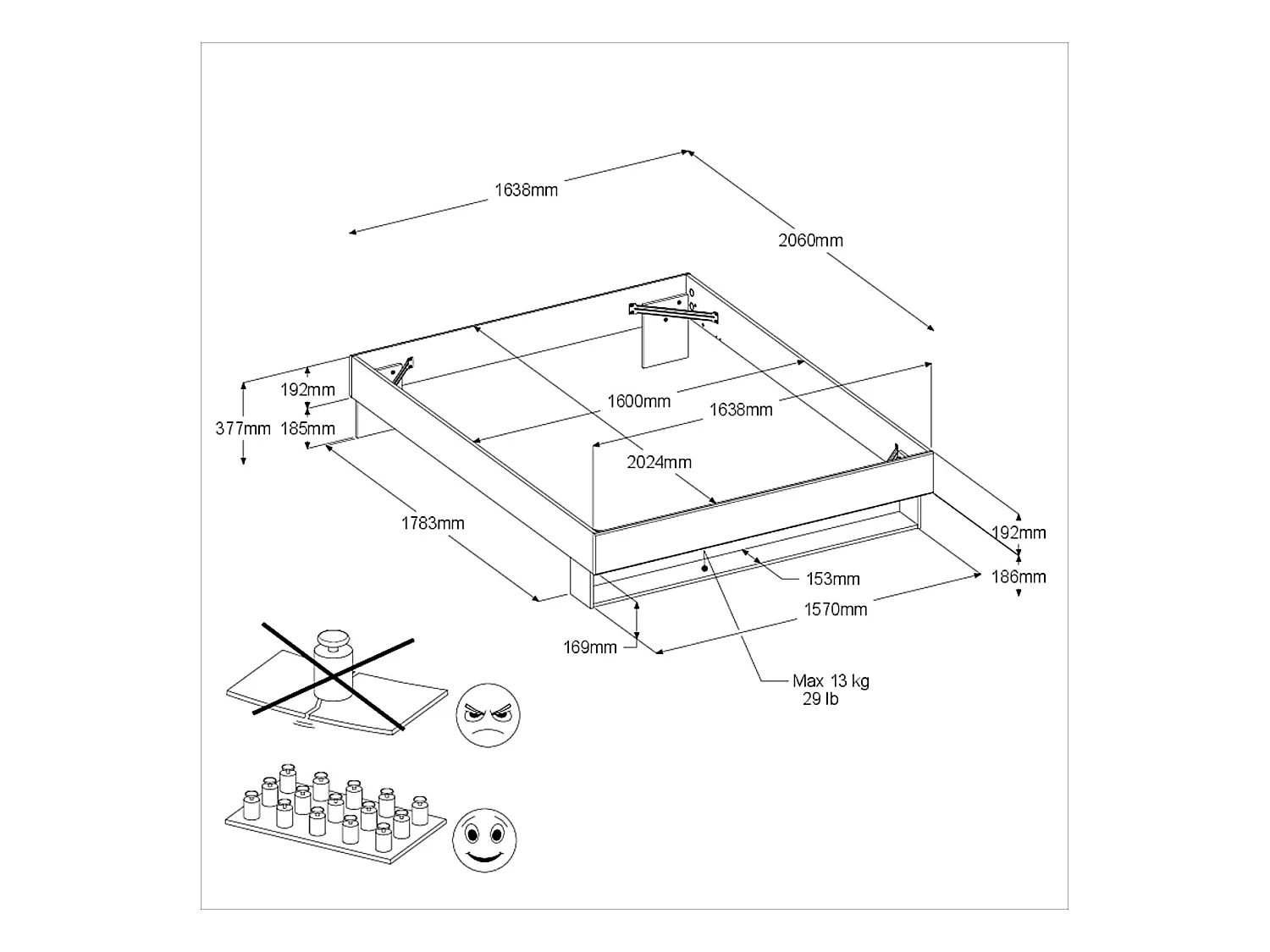 Cama Matrimonio Lampe Roble Blanco 160x200 cm