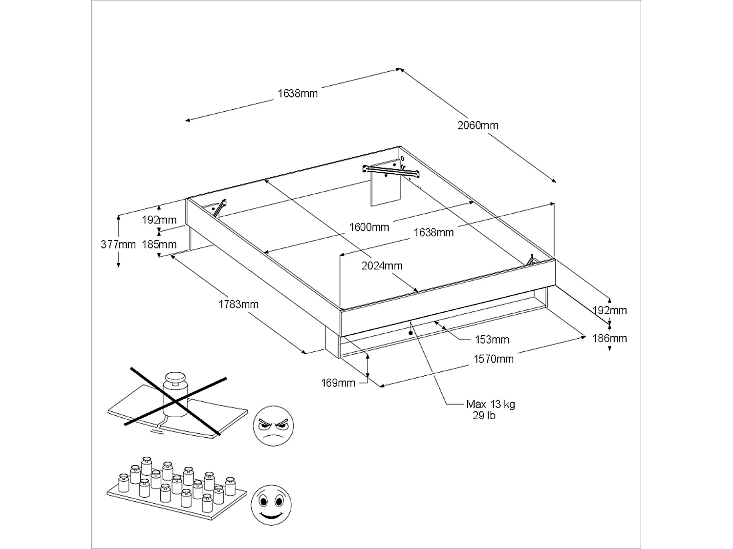Cama Matrimonio Lampe Roble Blanco 160x200 cm