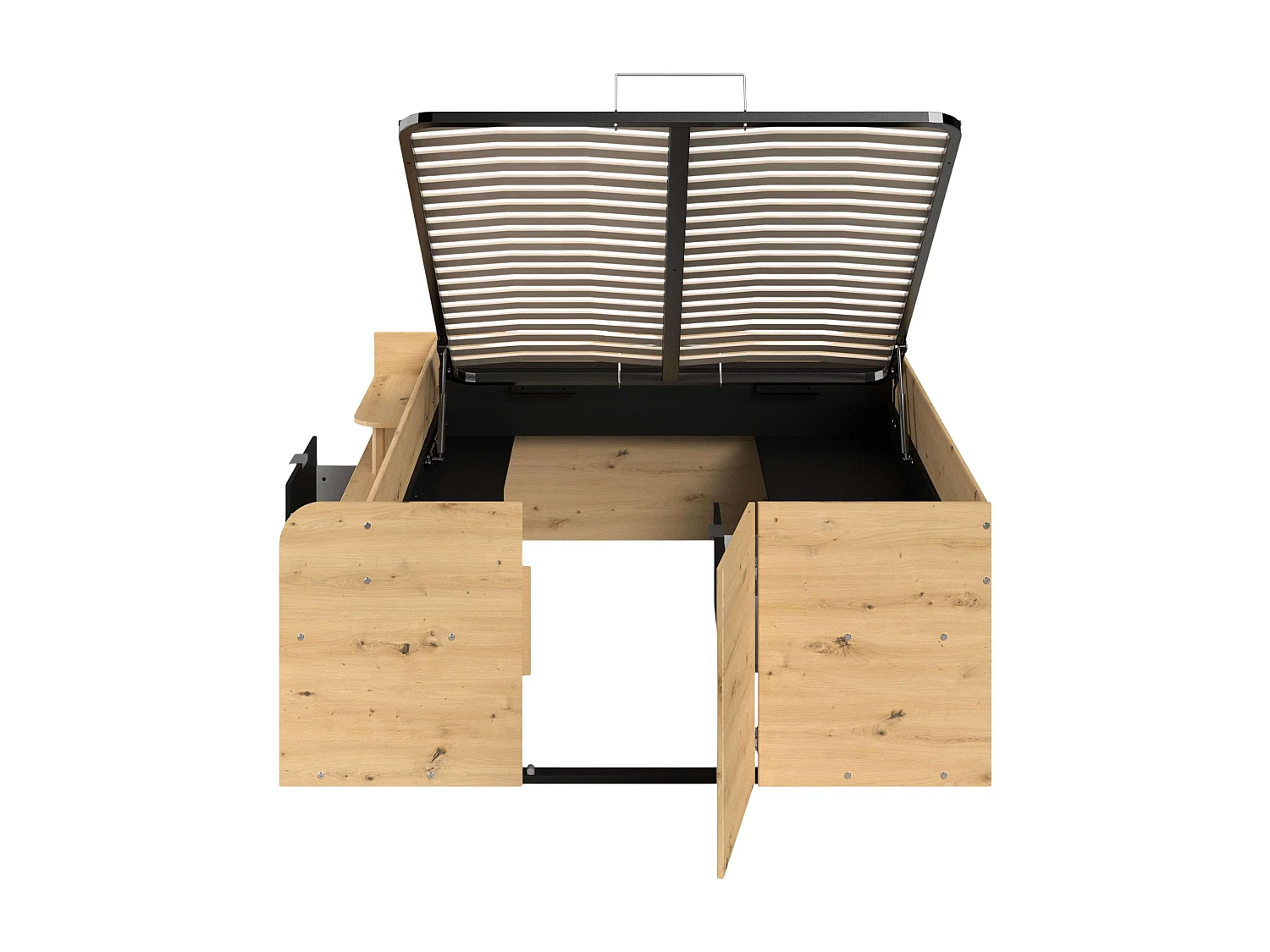 Cama alta con somier y almacenaje Roble/Negro 135/140x193/200 cm