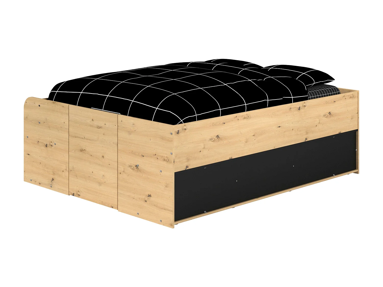 Cama alta con somier y almacenaje Roble/Negro 135/140x193/200 cm