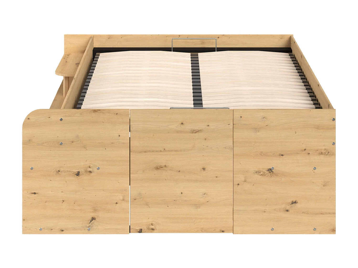 Cama alta con somier y almacenaje Roble/Negro 135/140x193/200 cm