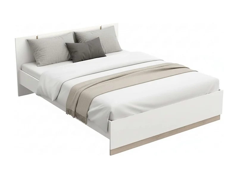 Cama de casal Watson em melamina branca fosca Kronberg Oak 135-140X190 cm