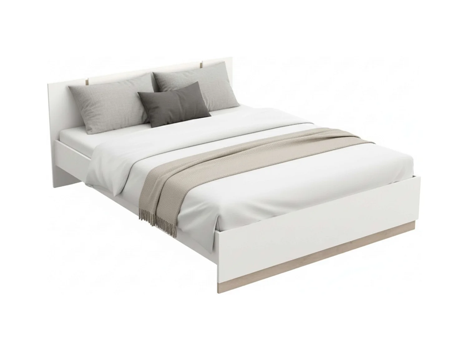 Cama de casal Watson em melamina branca fosca Kronberg Oak 135-140X190 cm