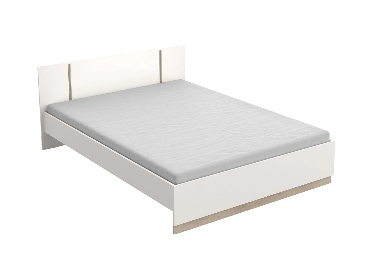 Cama de casal Watson em melamina branca fosca Kronberg Oak 135-140X190 cm