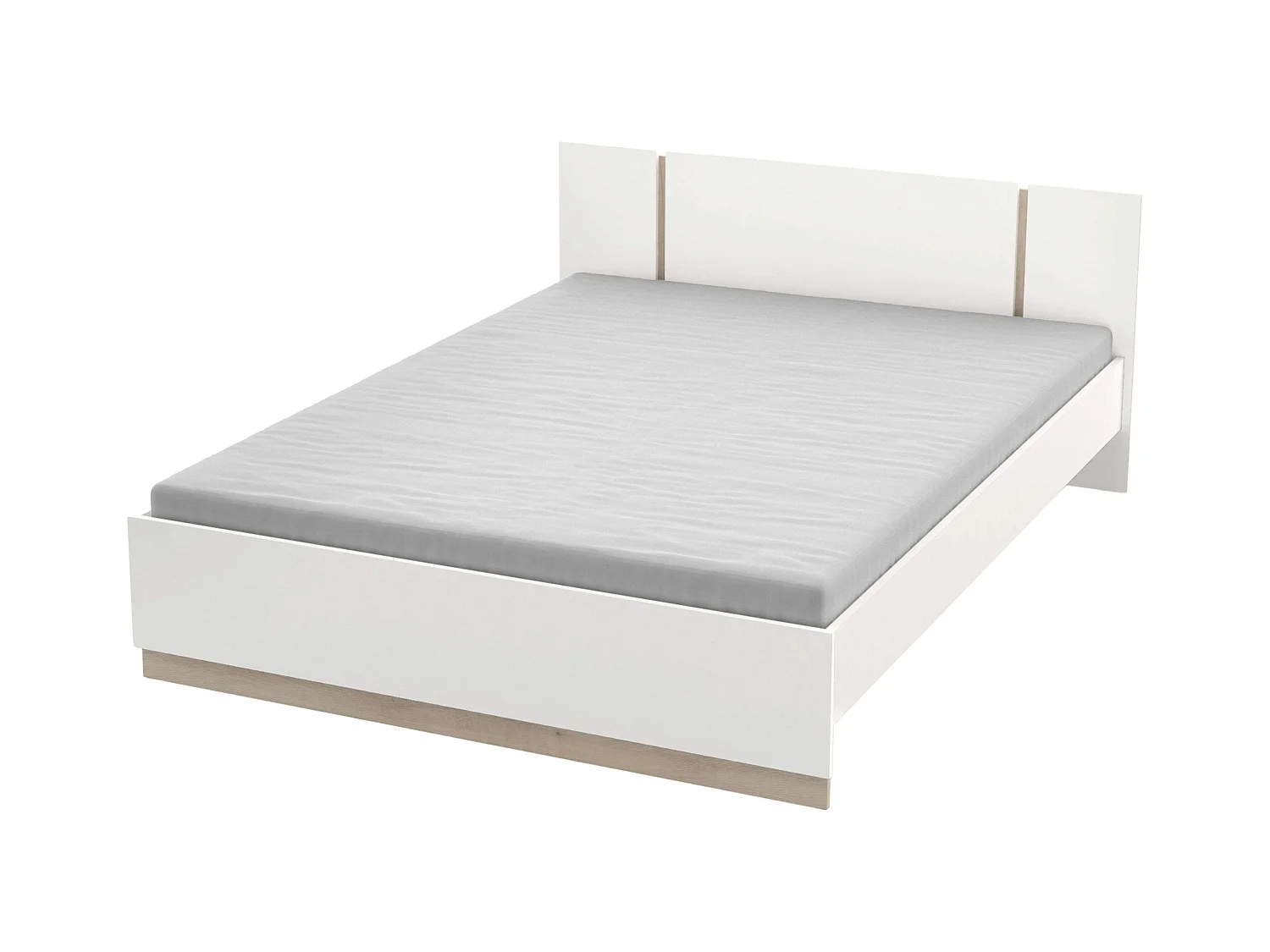 Cama de casal Watson em melamina branca fosca Kronberg Oak 135-140X190 cm