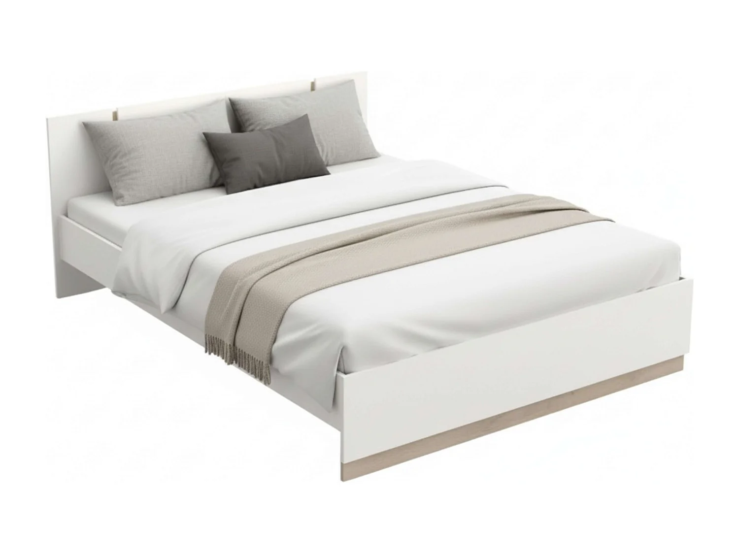 Lit double Watson en mélamine blanc mat chêne Kronberg 135-140 x 190 cm