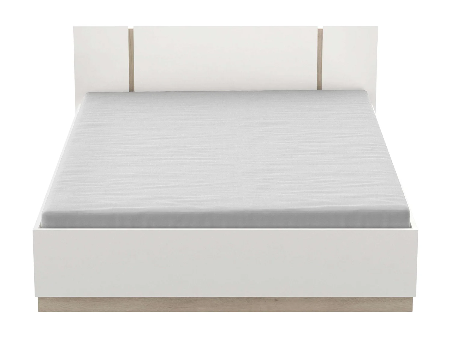 Lit double Watson en mélamine blanc mat chêne Kronberg 135-140 x 190 cm