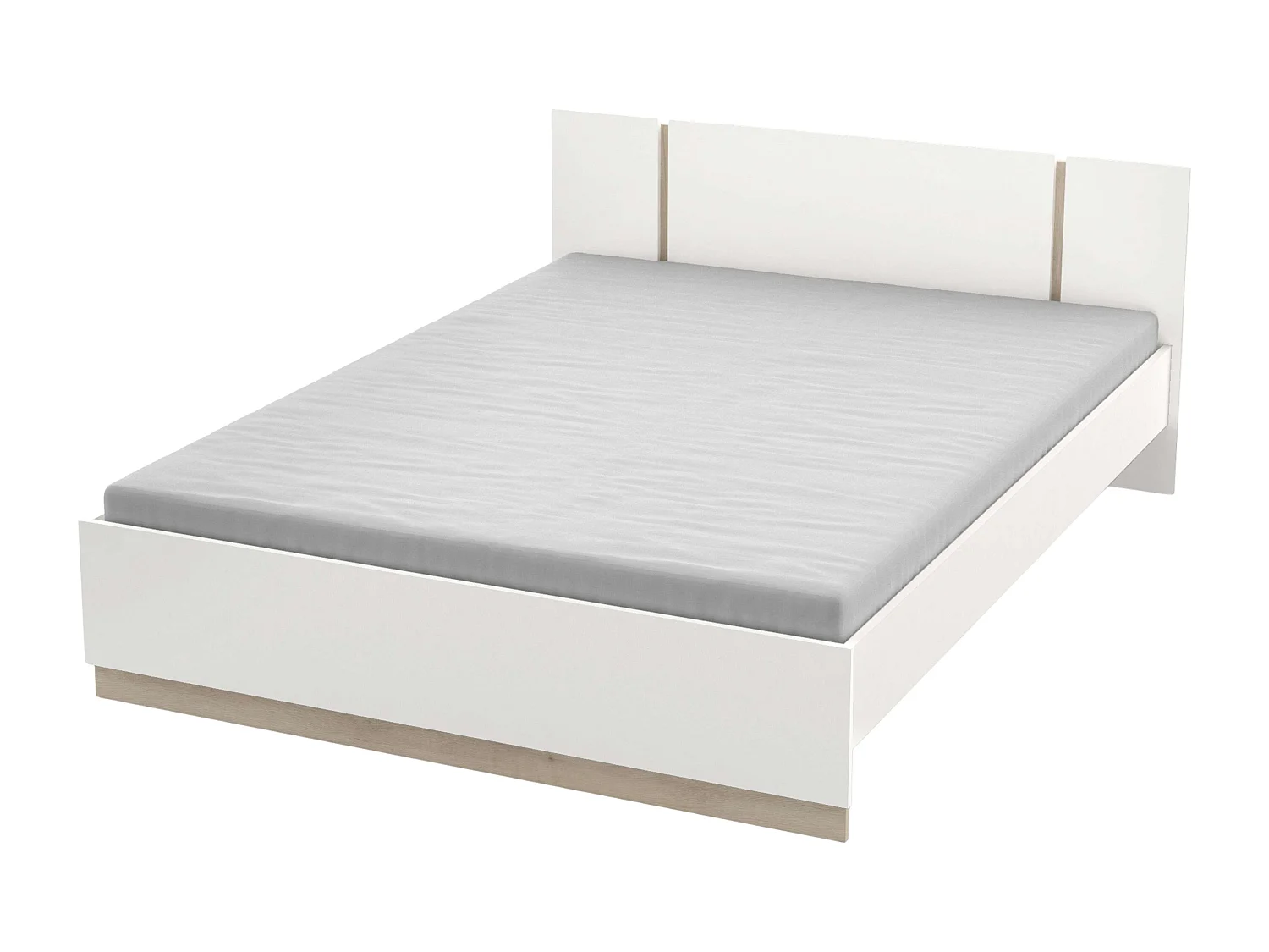 Lit double Watson en mélamine blanc mat chêne Kronberg 135-140 x 190 cm