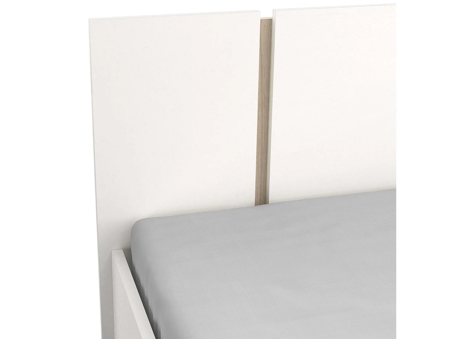 Lit double Watson en mélamine blanc mat chêne Kronberg 135-140 x 190 cm