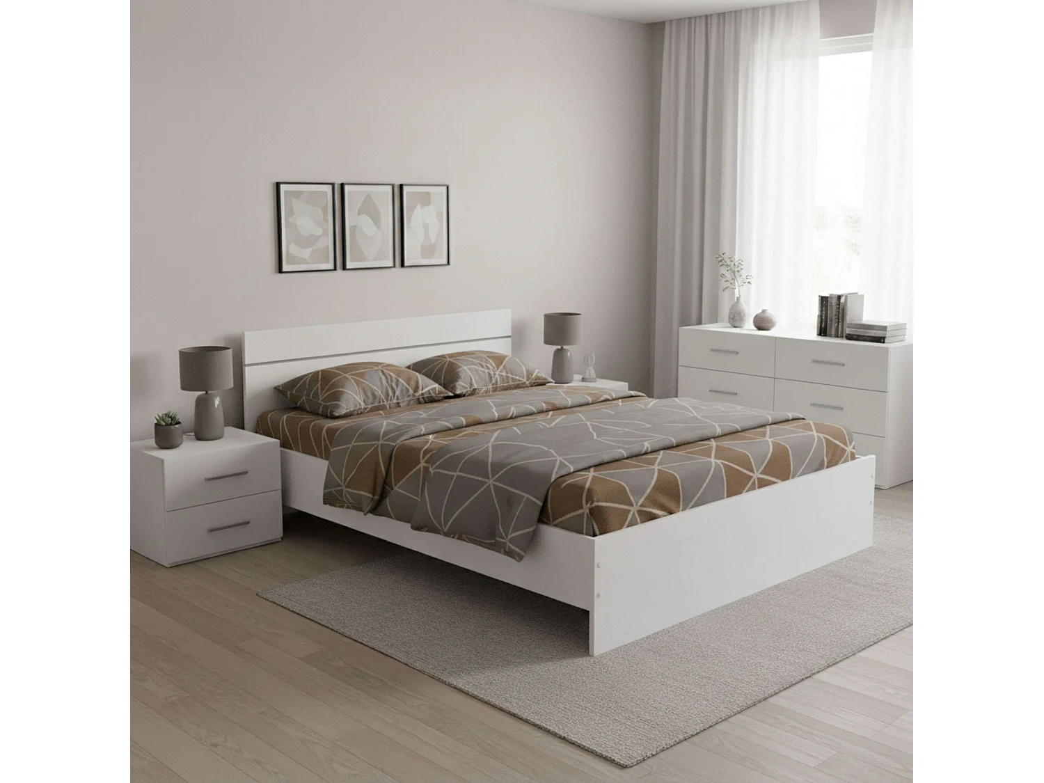 Cama Matrimonial Roco Contemporánea Blanca 160x200 cm Dormitorio