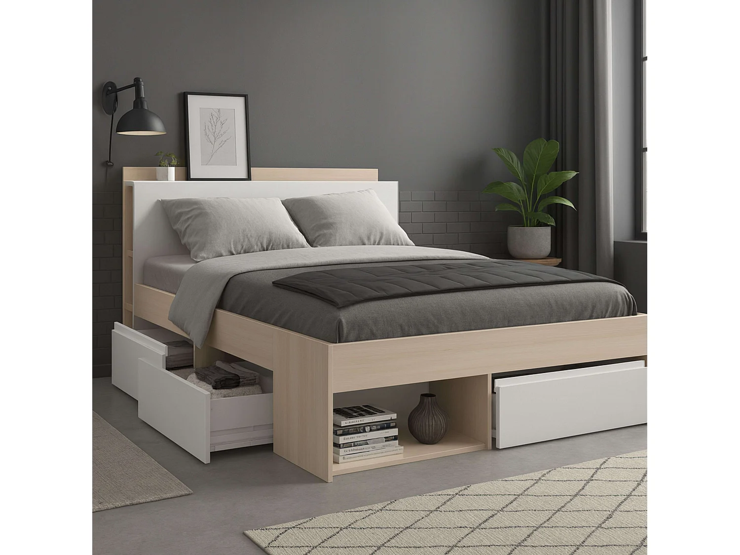 Cama Matrimonio Much Acacia Blanco 135-140x190-200 cm