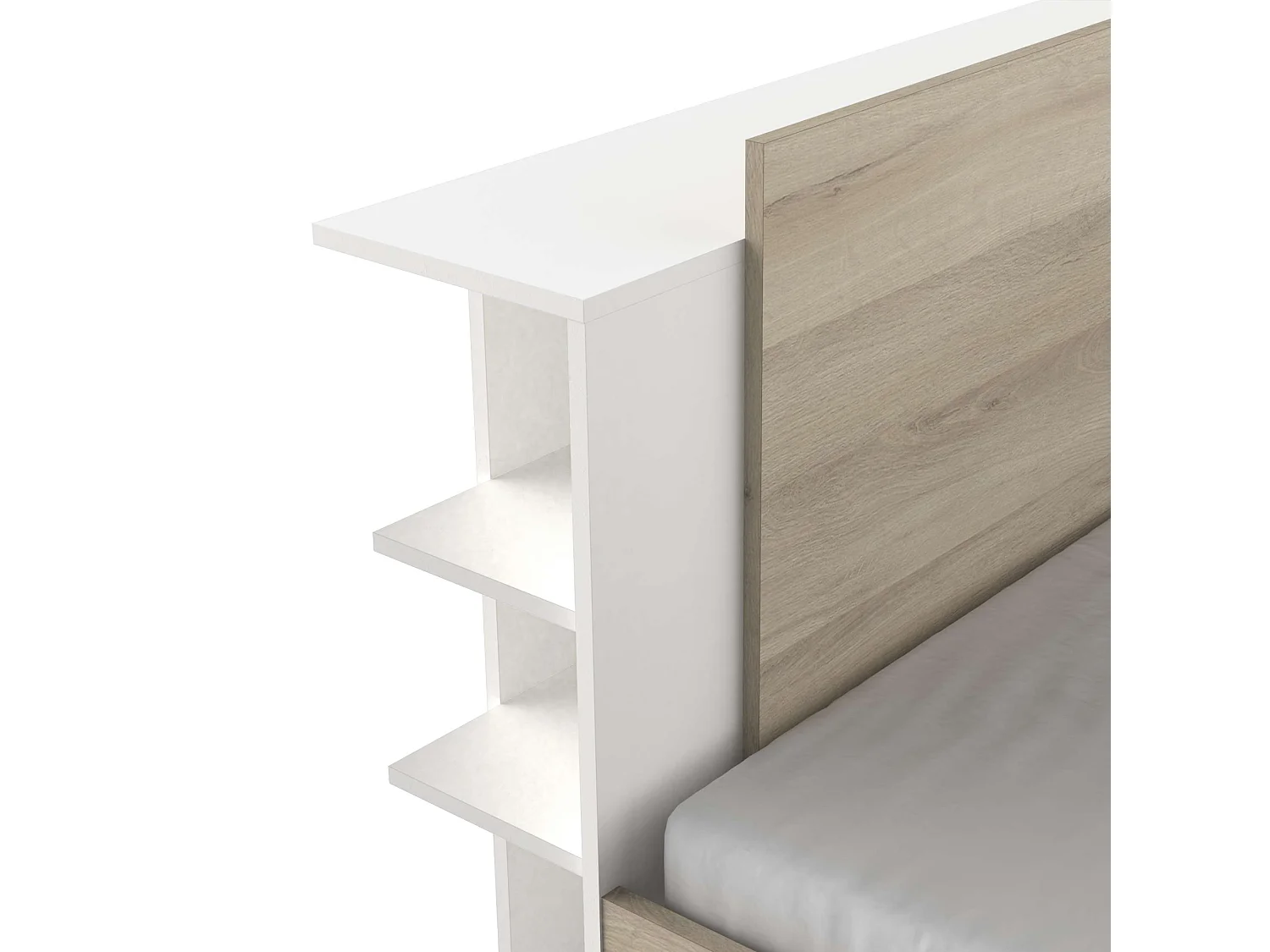 Cama matrimonio Life roble Kronberg/blanco mate con cabecero y 2 cajones