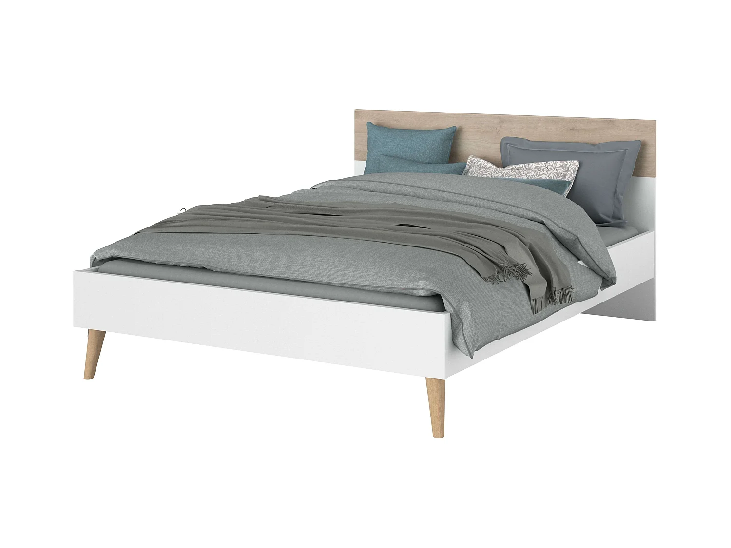 Cama de casal nórdica Osaka carvalho japonês/branco 135-140x190 cm