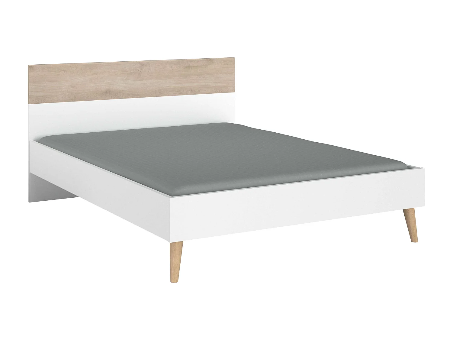 Cama de casal nórdica Osaka carvalho japonês/branco 135-140x190 cm