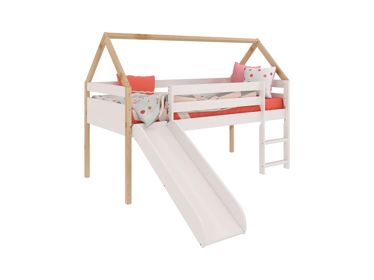 Lit enfant toboggan Carnival White et Cambrian Oak 90x190 cm