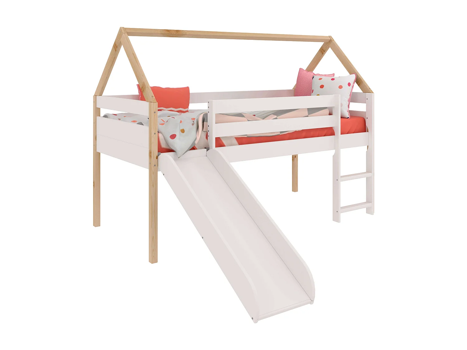 Cama Juvenil Infantil Tobogan Carnival Blanco y Roble Cambrian 90x190 cm