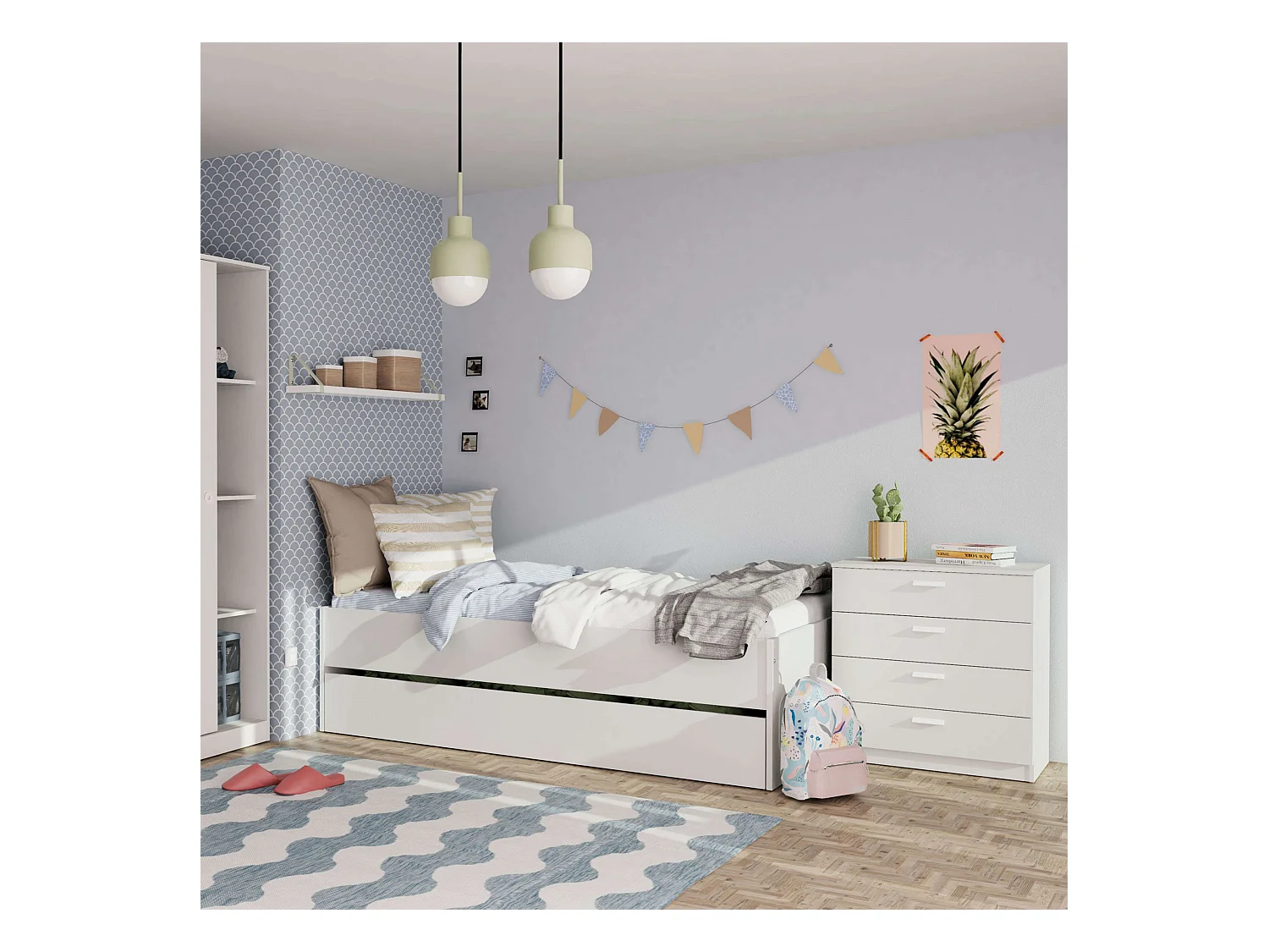 Cama Nido Terai 105x190 cm Melamina Contemporáneo Blanco