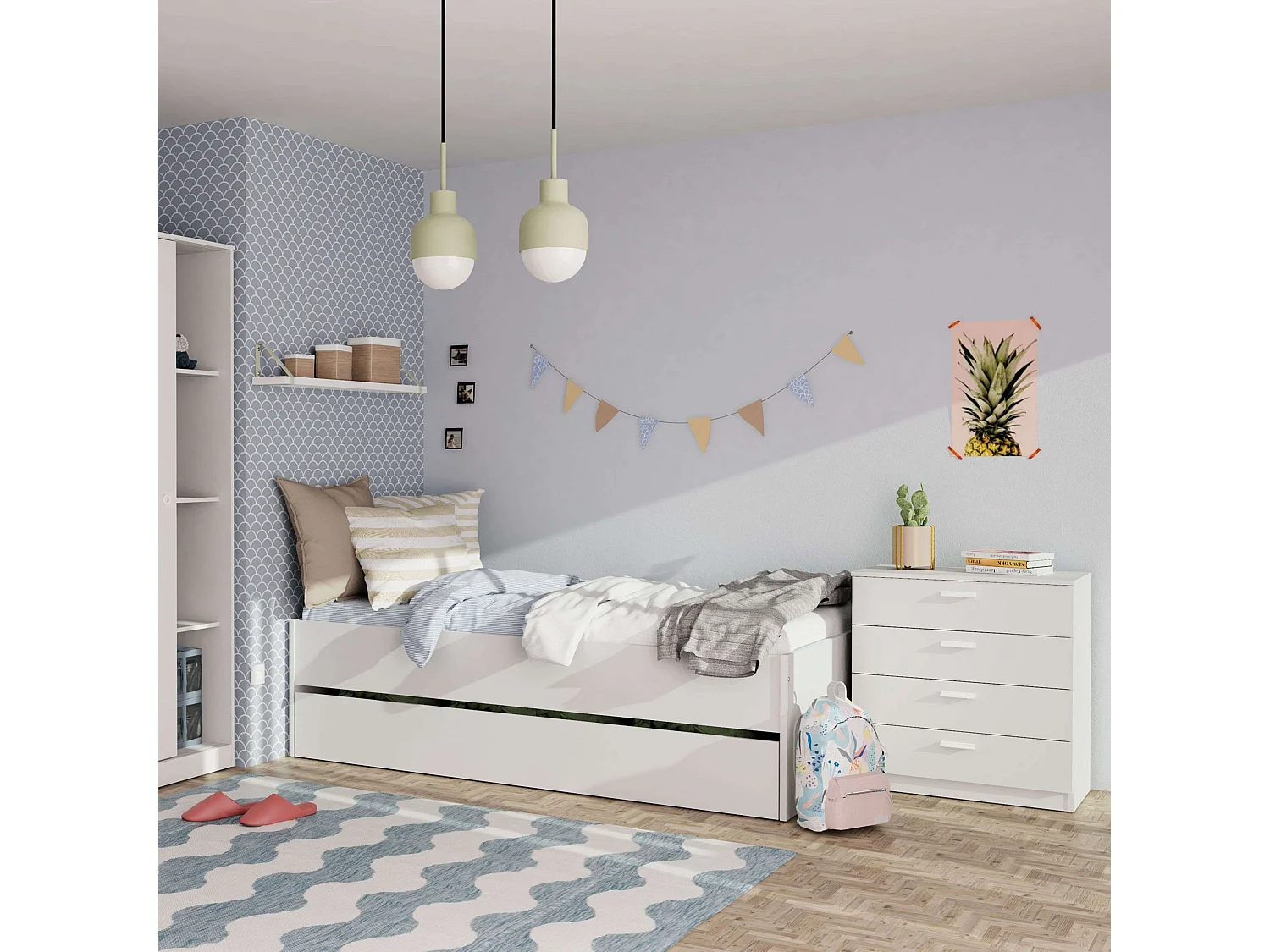 Cama Nido Terai 105x190 cm Melamina Contemporáneo Blanco