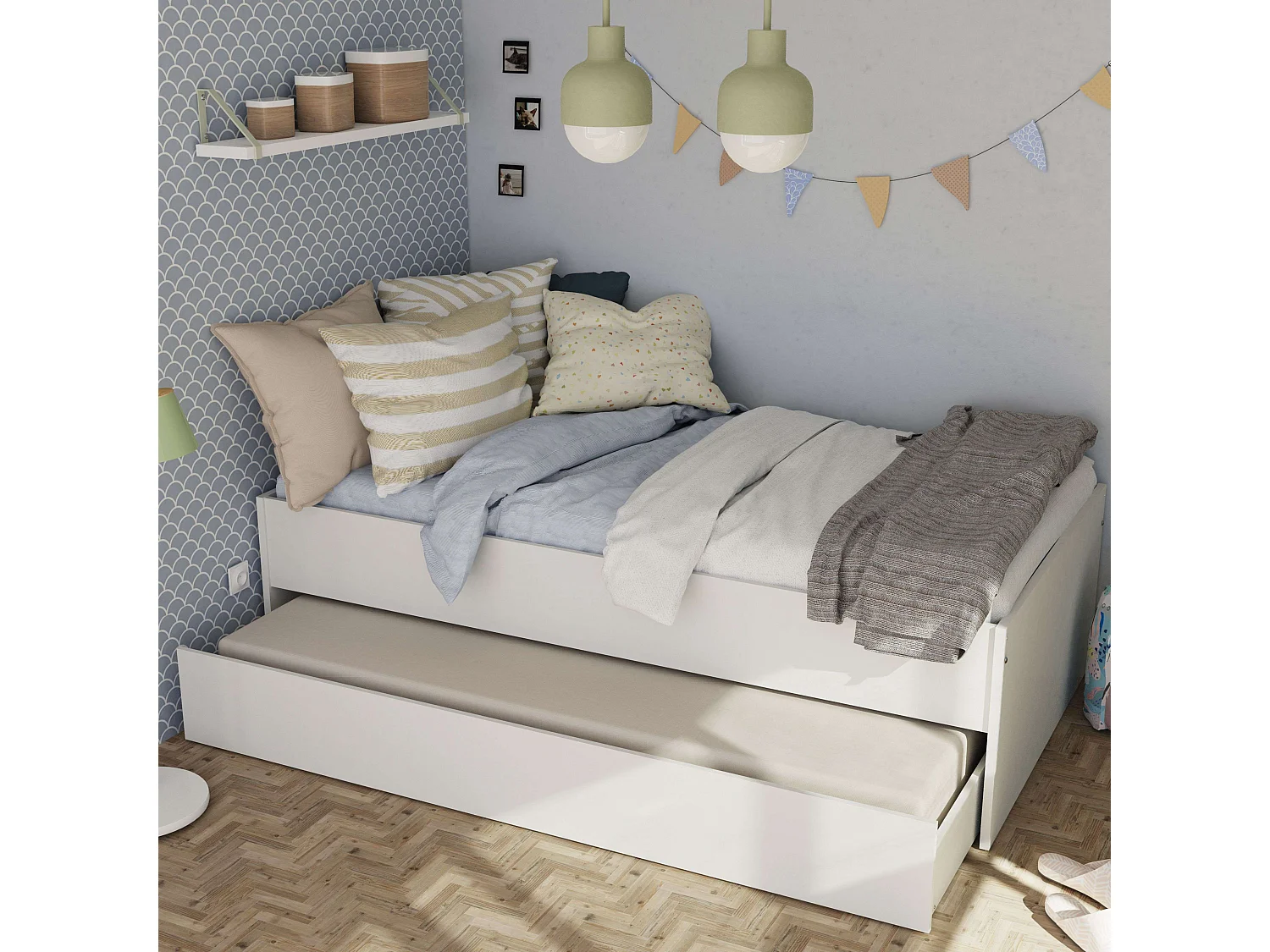 Cama Nido Terai 105x190 cm Melamina Contemporáneo Blanco