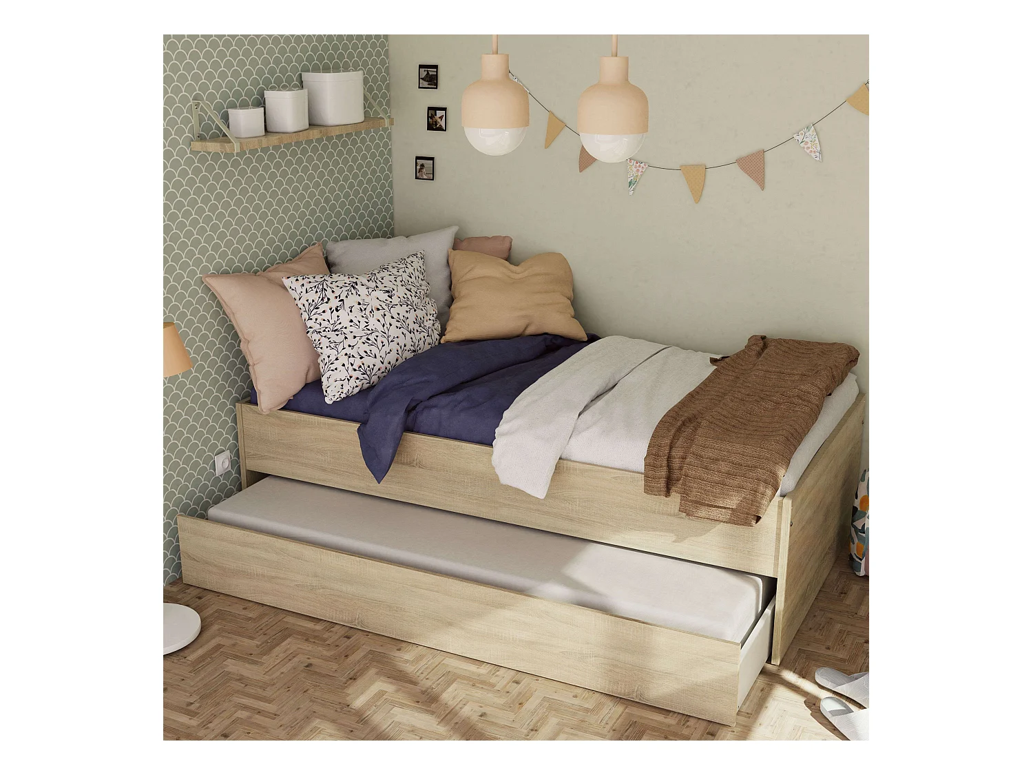 Cama Nido Juvenil Terai 105x190 cm Melamina Roble Cambrian