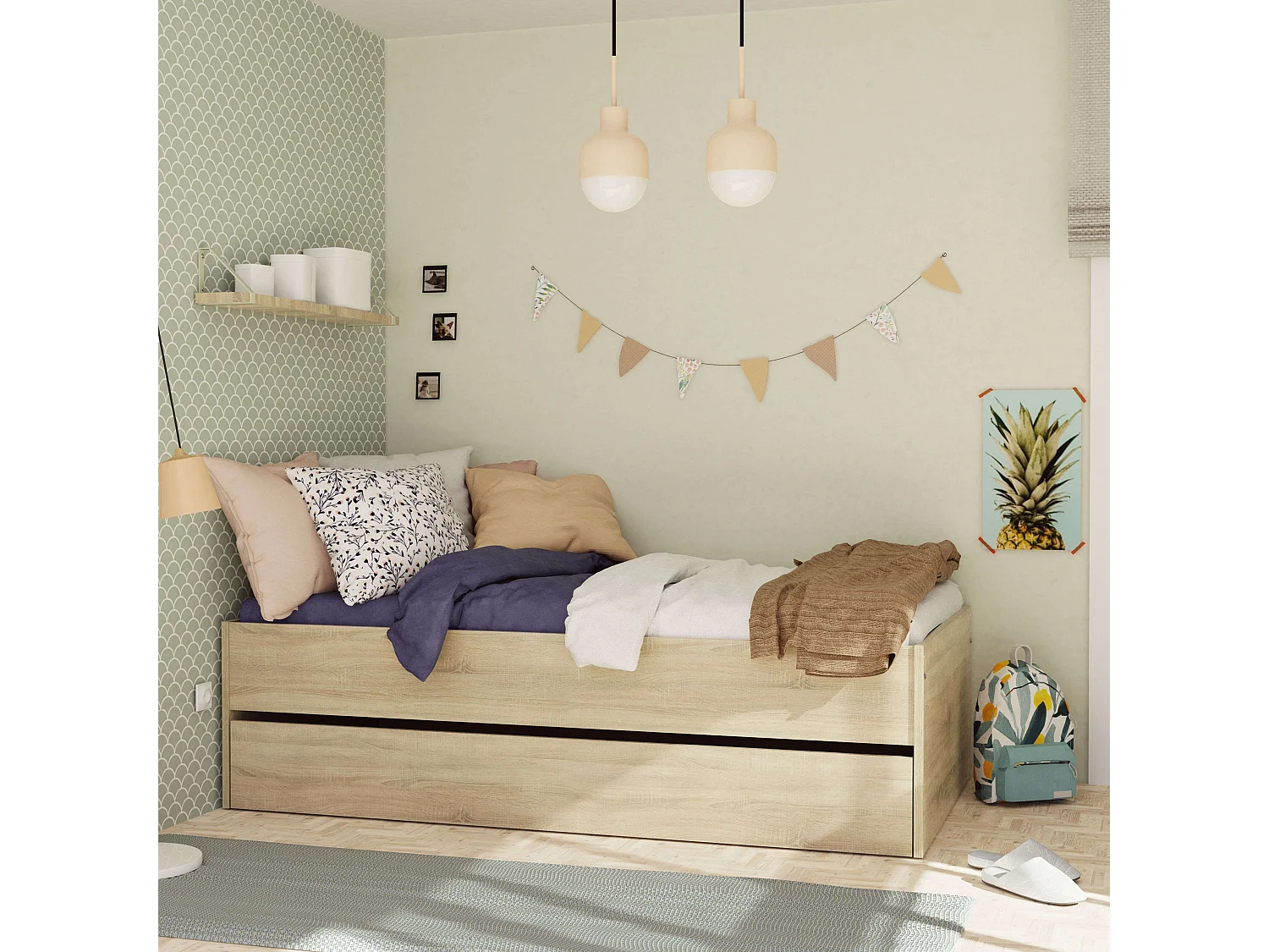 Cama Nido Juvenil Terai 105x190 cm Melamina Roble Cambrian