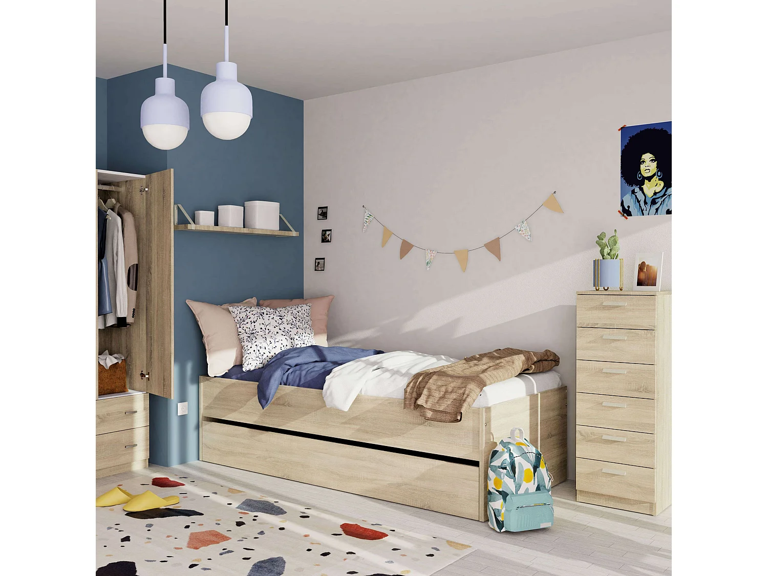 Cama Nido Juvenil Tibet 90x190 cm Melamina Roble Cambrian