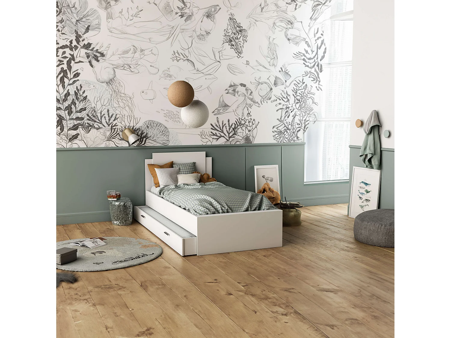 Cajón Inferior Cama Life Dormitorio Juvenil Blanco Mate 18x200x90 cm