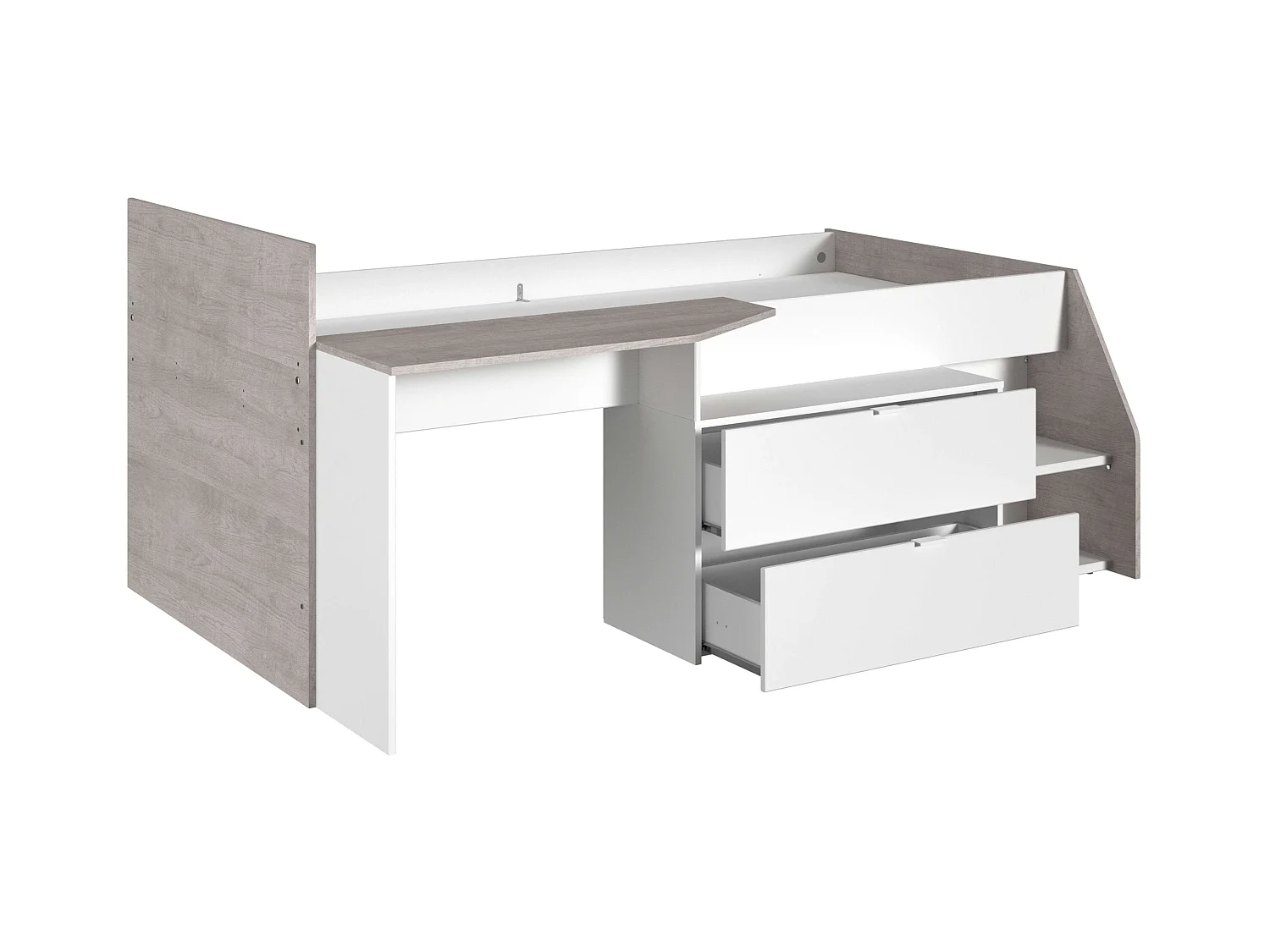 Cama Valky con escritorio 2 caj. blanco/gris dormitorio mueble 90X200/190 cm