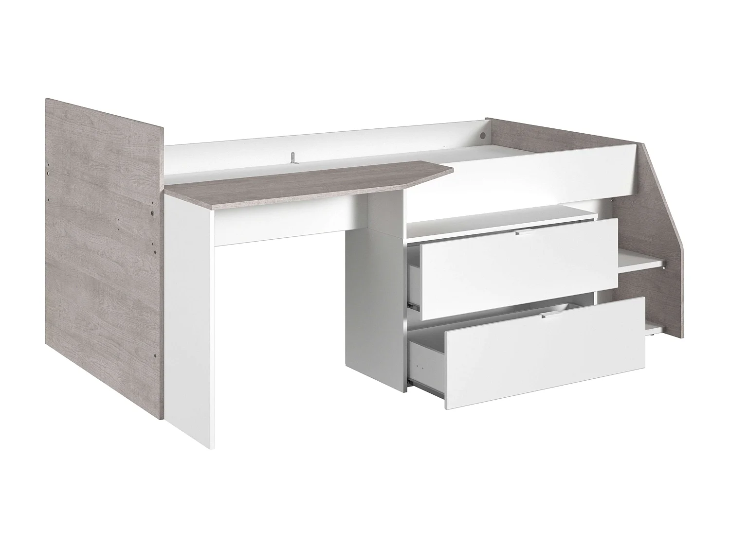 Cama Valky con escritorio 2 caj. blanco/gris dormitorio mueble 90X200/190 cm