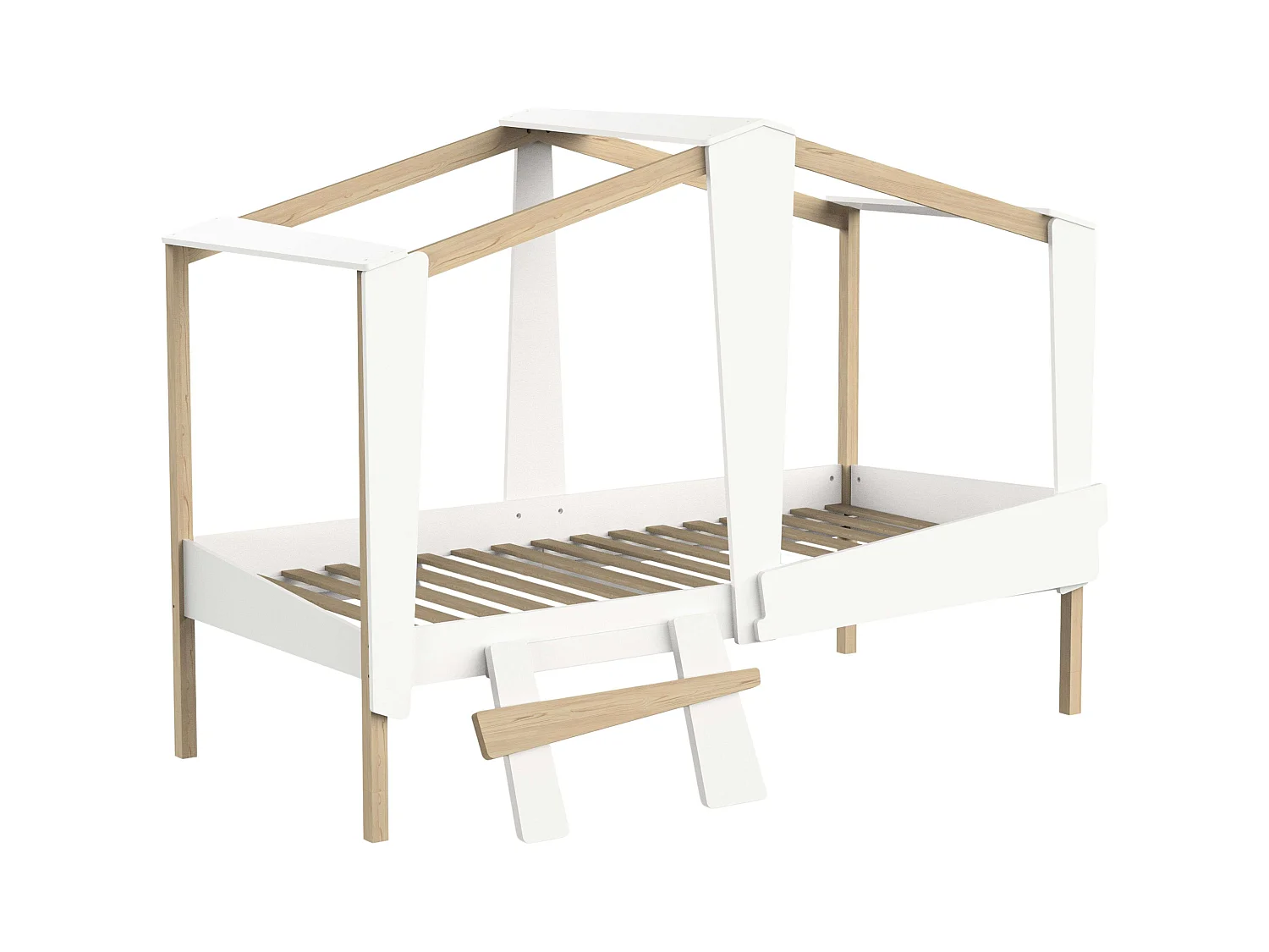 Cama Infantil Juvenil Cabane c/Cajón Roble y Blanco Mate 90x200 cm