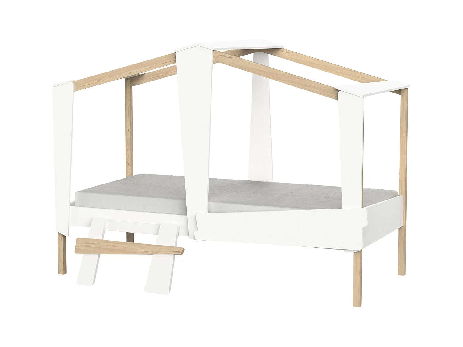 Cama Infantil Juvenil Cabane c/Cajón Roble y Blanco Mate 90x200 cm