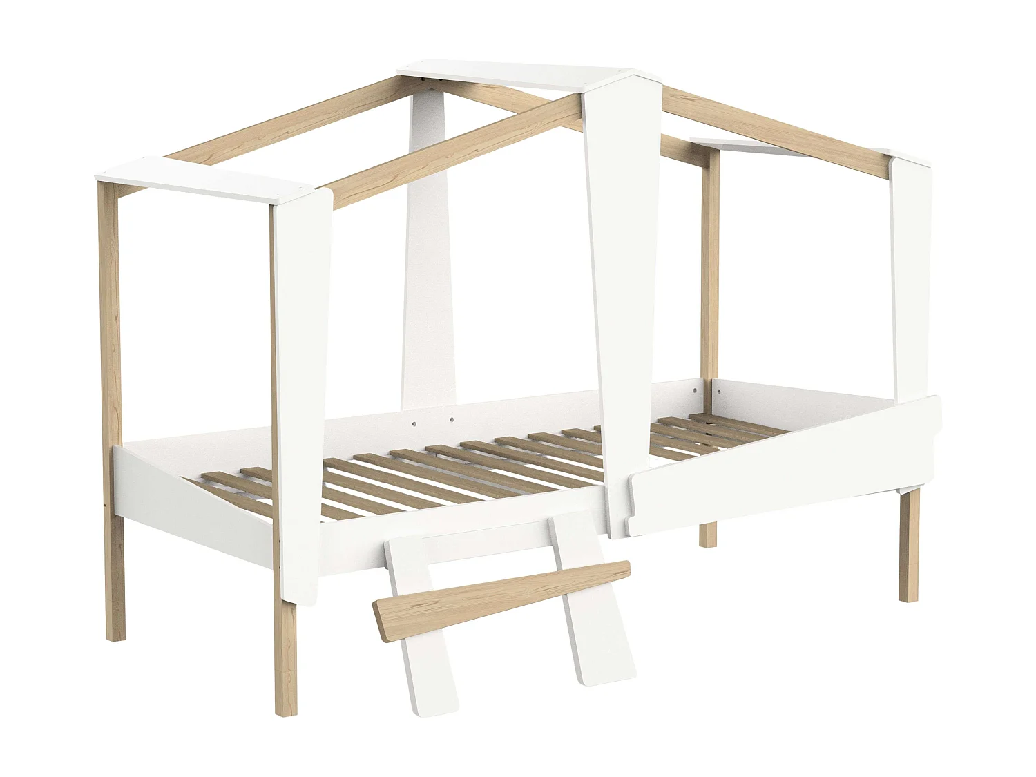 Cama Infantil Juvenil Cabane c/Cajón Roble y Blanco Mate 90x200 cm