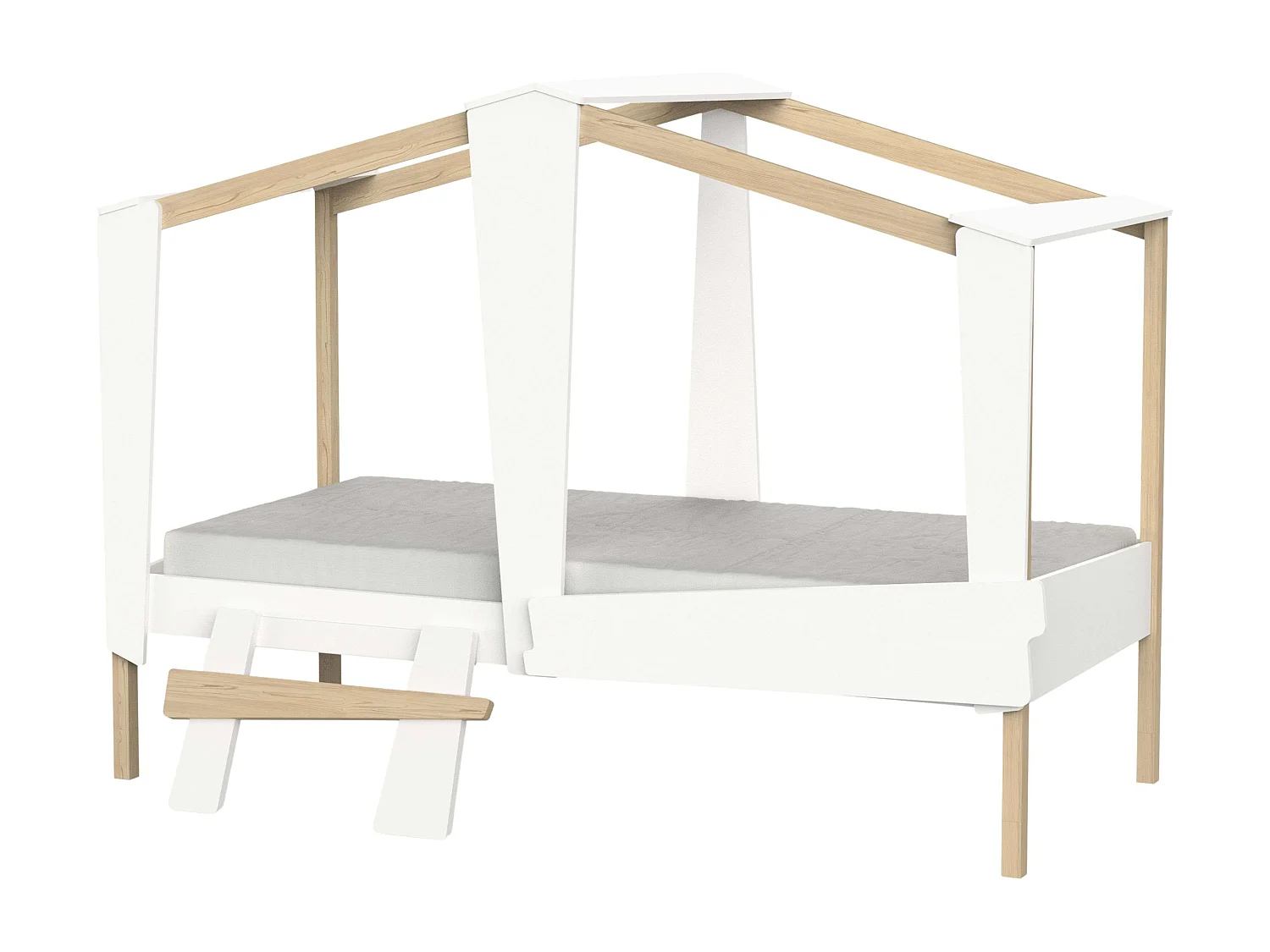 Cama Infantil Juvenil Cabane c/Cajón Roble y Blanco Mate 90x200 cm