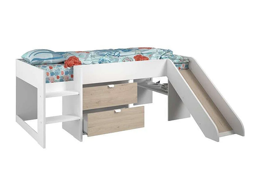Cama Happy Melamina 78x204x184 cm - Roble/Blanco