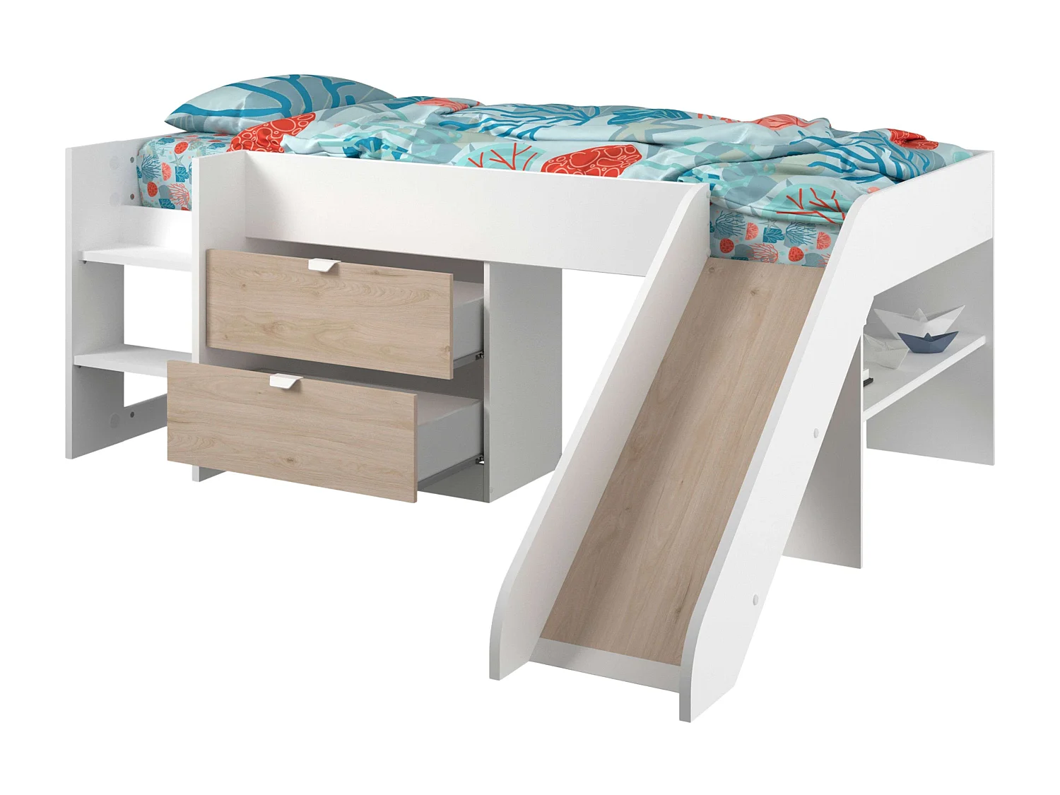Cama Happy Melamina 78x204x184 cm - Roble/Blanco