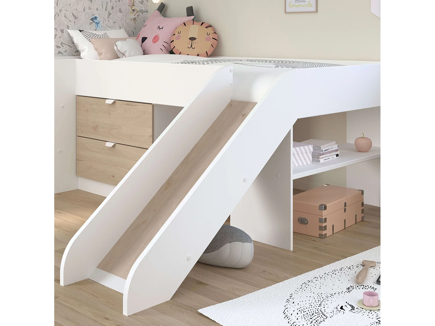 Cama Happy Melamina 78x204x184 cm - Roble/Blanco