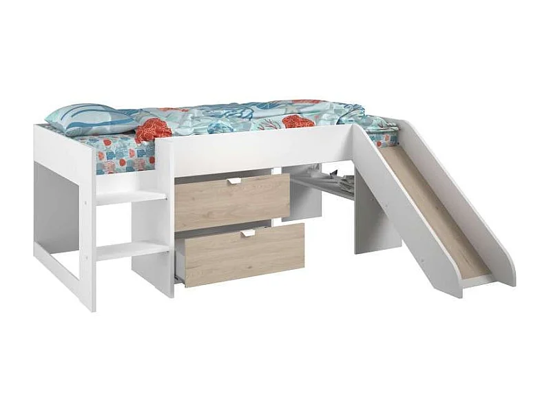 Cama Happy Melamina 78x204x184 cm - Roble/Blanco
