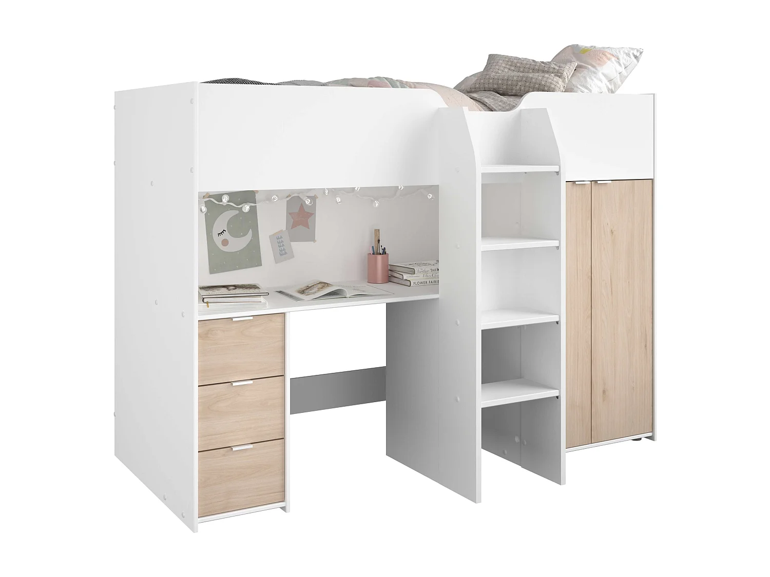 Cama Funny Juvenil/Infantil Roble Jackson Blanco Mate 203x146x95 cm