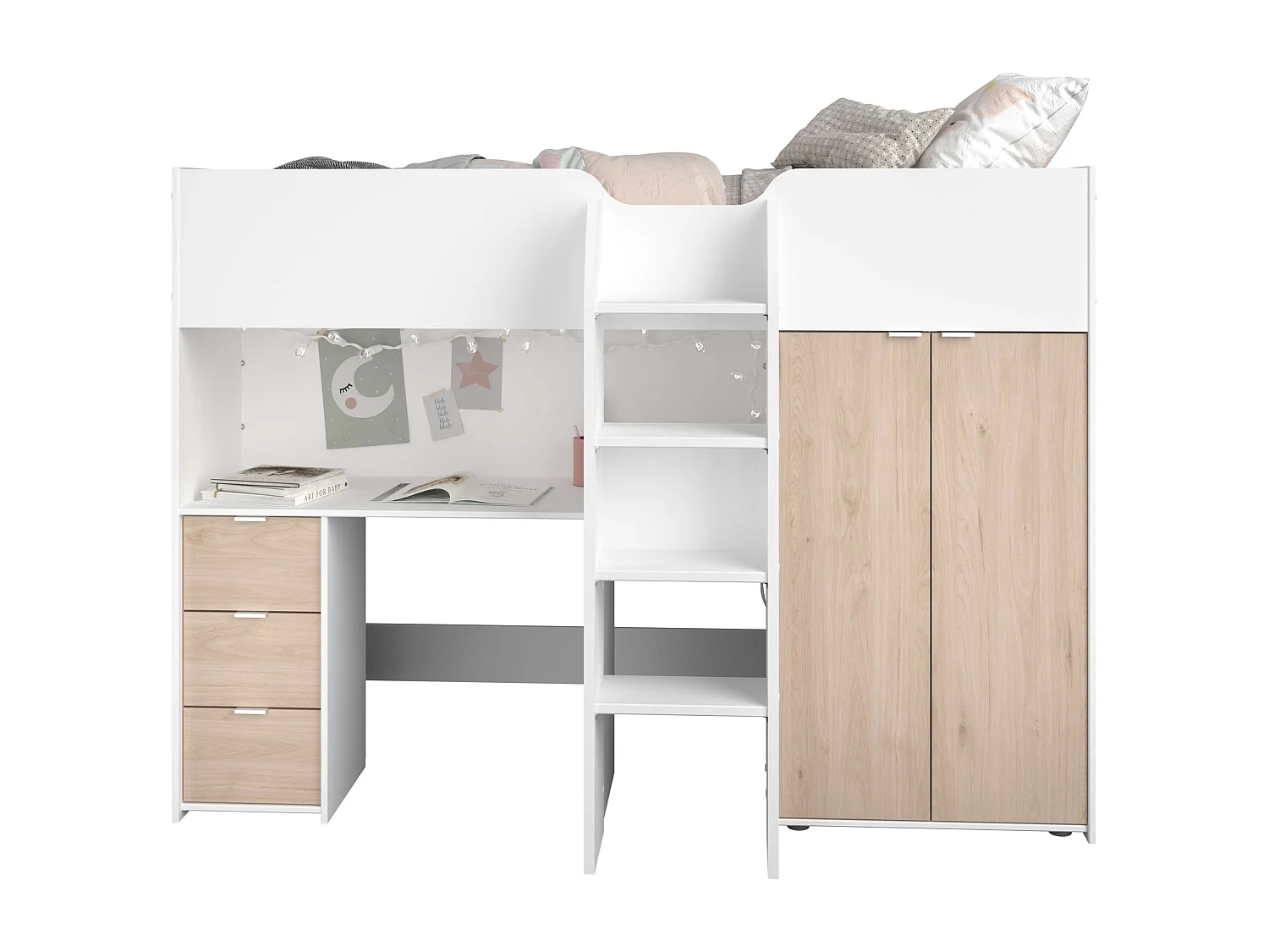 Cama Funny Juvenil/Infantil Roble Jackson Blanco Mate 203x146x95 cm