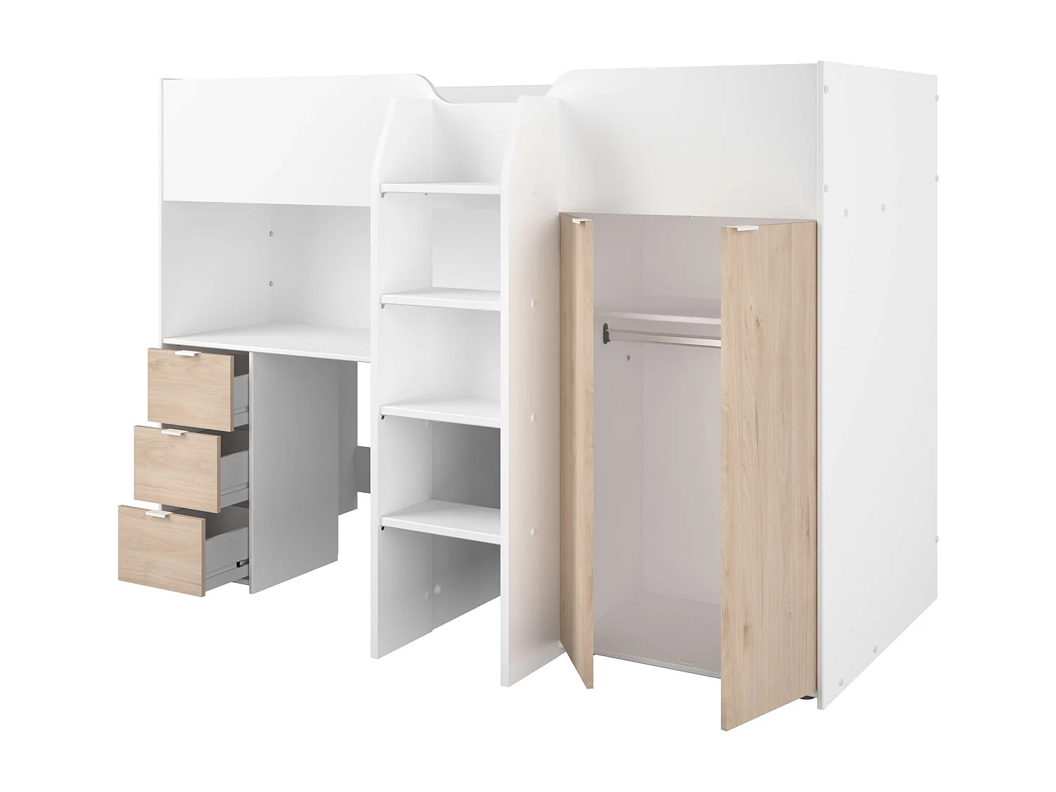 Cama Funny Juvenil/Infantil Roble Jackson Blanco Mate 203x146x95 cm