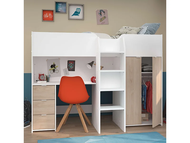 Cama Funny Juvenil/Infantil Roble Jackson Blanco Mate 203x146x95 cm
