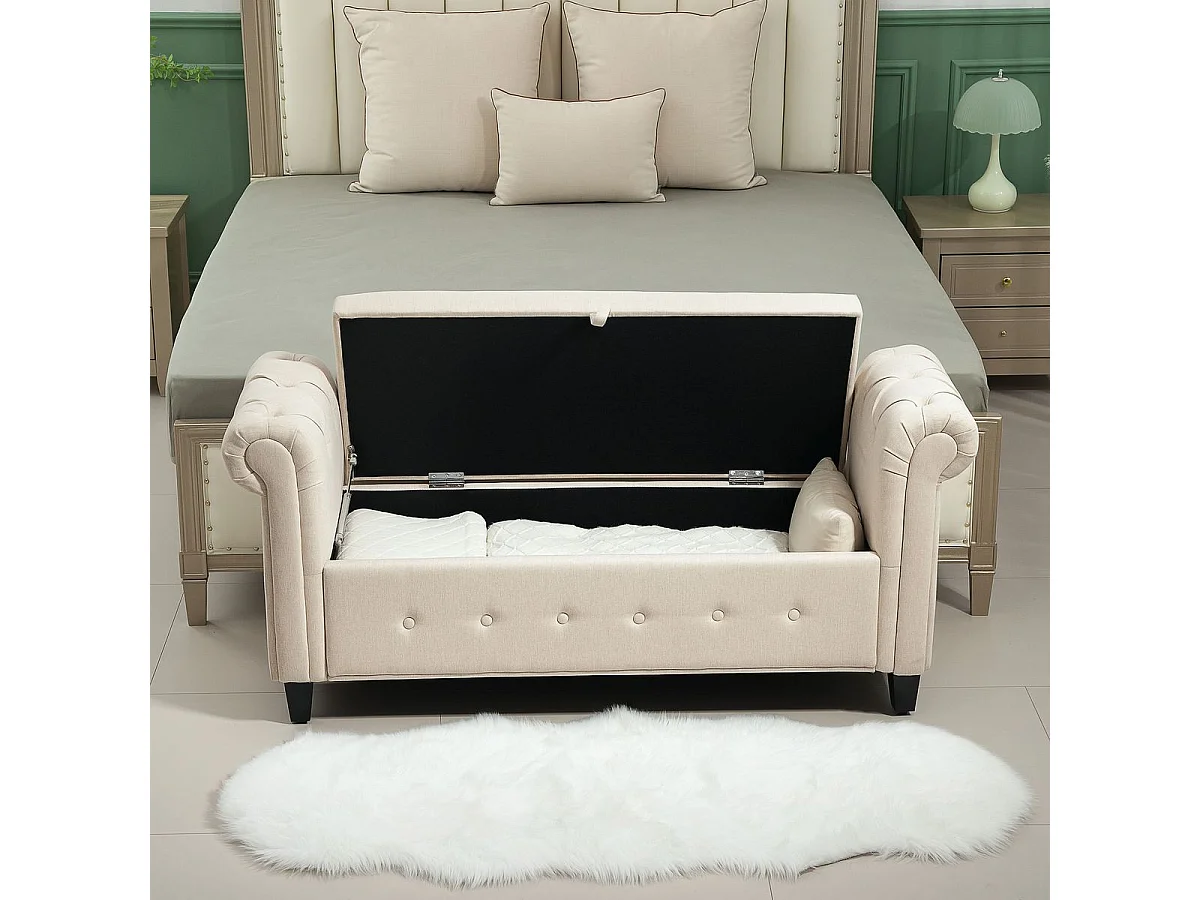 Banco de almacenaje Velmara Homcom con reposabrazos beige 74,5x146,5x49 cm