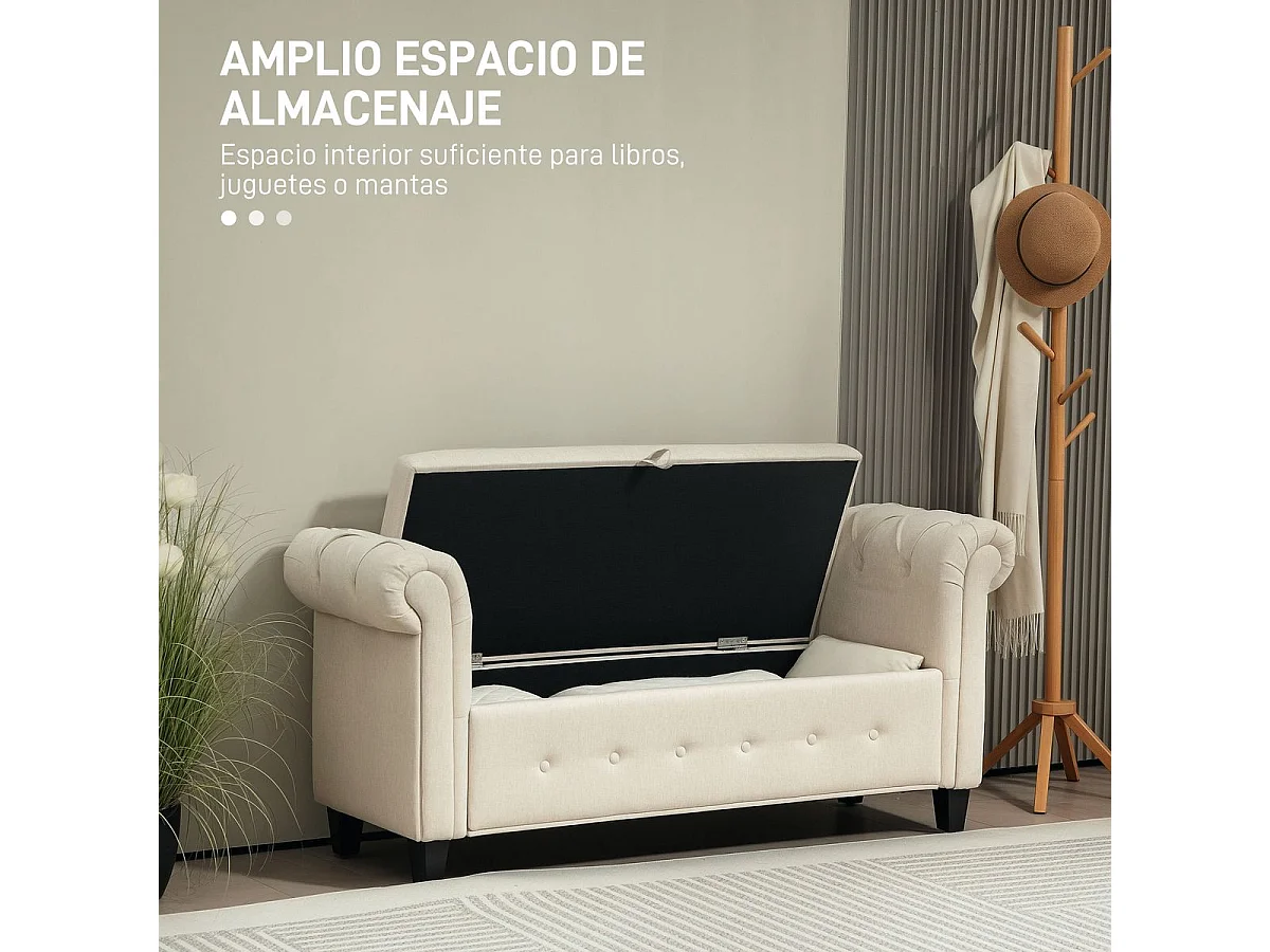 Banco de almacenaje Velmara Homcom con reposabrazos beige 74,5x146,5x49 cm