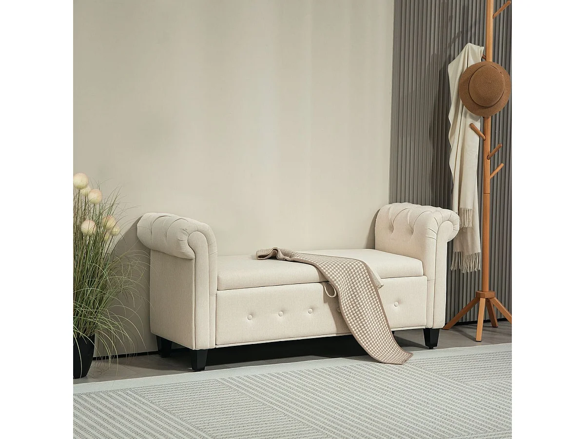 Banco de almacenaje Velmara Homcom con reposabrazos beige 74,5x146,5x49 cm