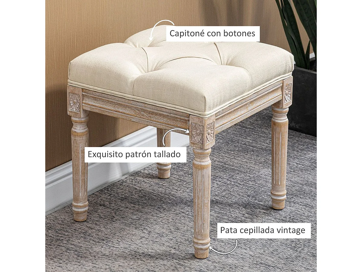 Reposapiés Castillo Homcom capitoné acolchado beige 43x40x40 cm