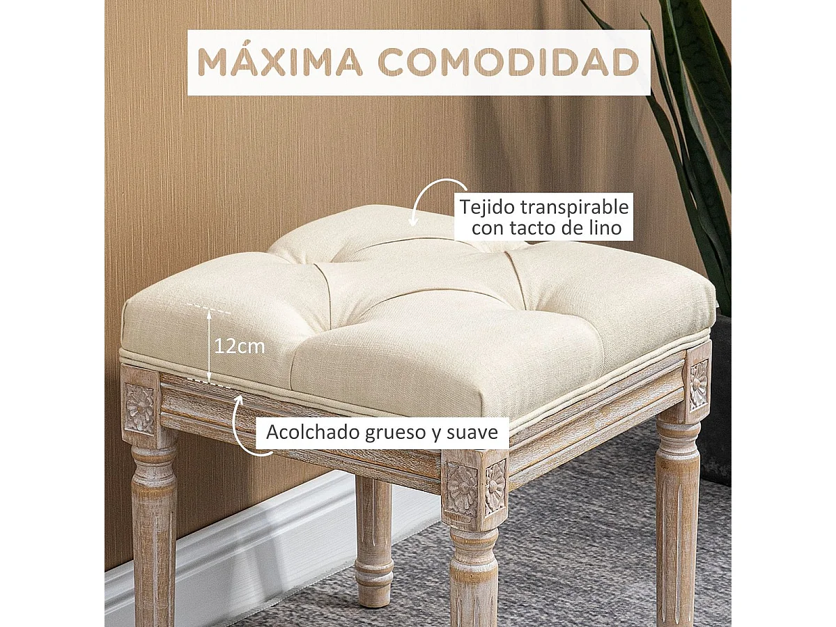 Reposapiés Castillo Homcom capitoné acolchado beige 43x40x40 cm