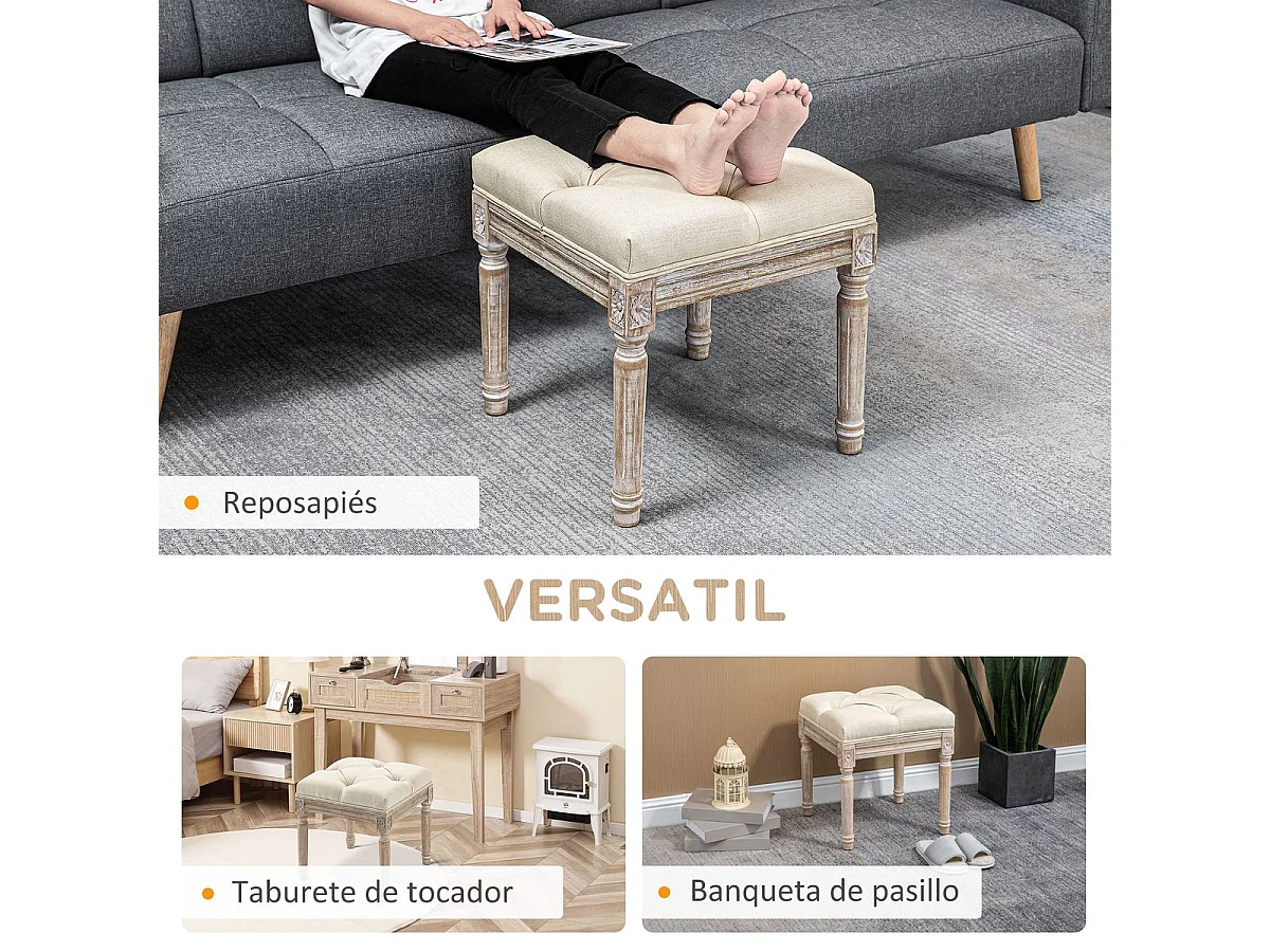 Reposapiés Castillo Homcom capitoné acolchado beige 43x40x40 cm