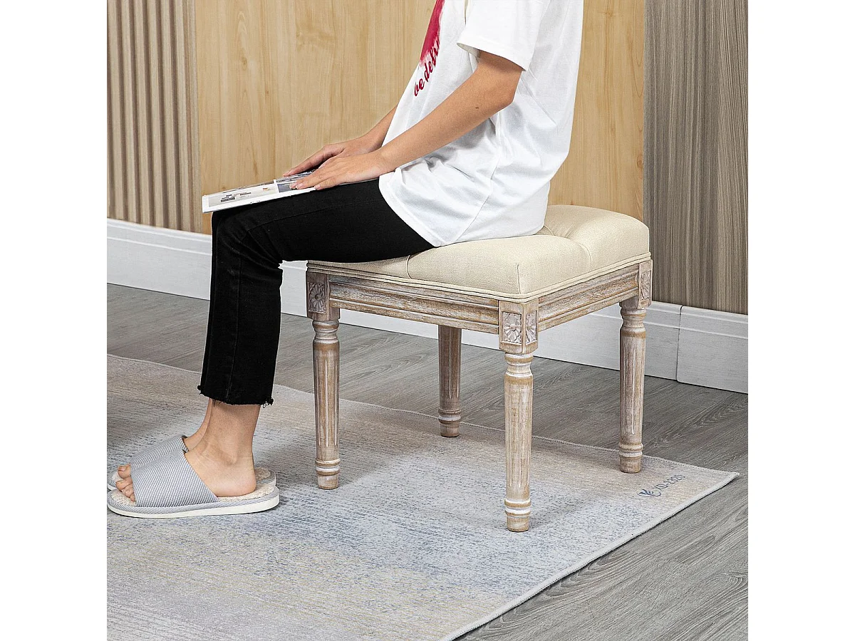 Reposapiés Castillo Homcom capitoné acolchado beige 43x40x40 cm