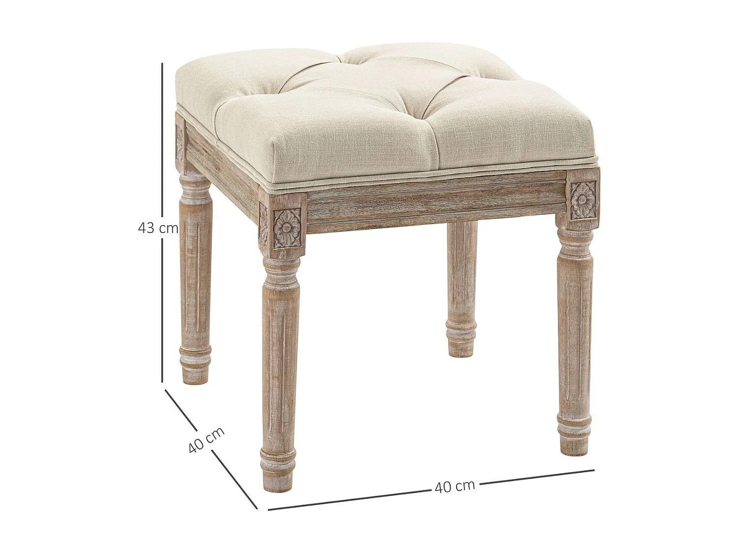 Reposapiés Castillo Homcom capitoné acolchado beige 43x40x40 cm